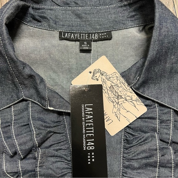 NWT Lafayette 148 Short Sleeves Ruffle Front Button Down Blouse Shirt Gray XL - Picture 6 of 11
